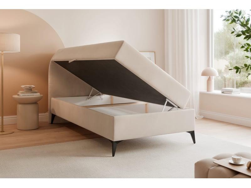  Lit coffre noelia - 90x200 cm - ouverture à gauche - avec matelas et surmatelas - crème NOELIA - Conforama C