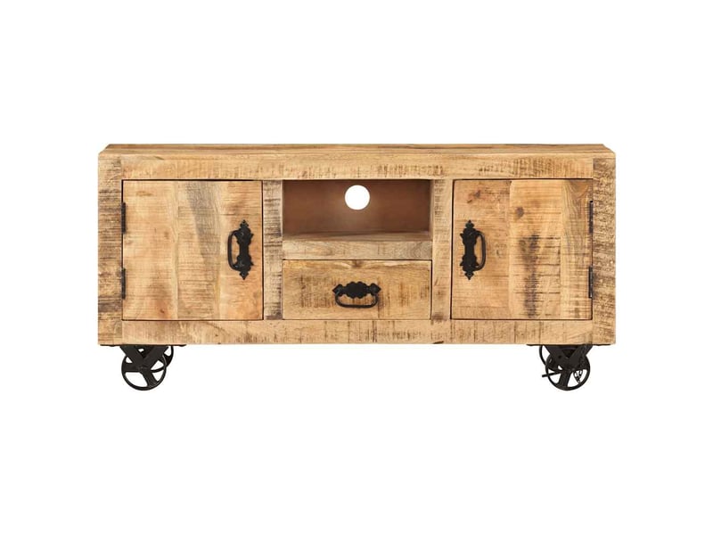  Meuble tv - banc tv - meuble de rangement bois de manguier brut 110x30x50 cm  - Conforama A