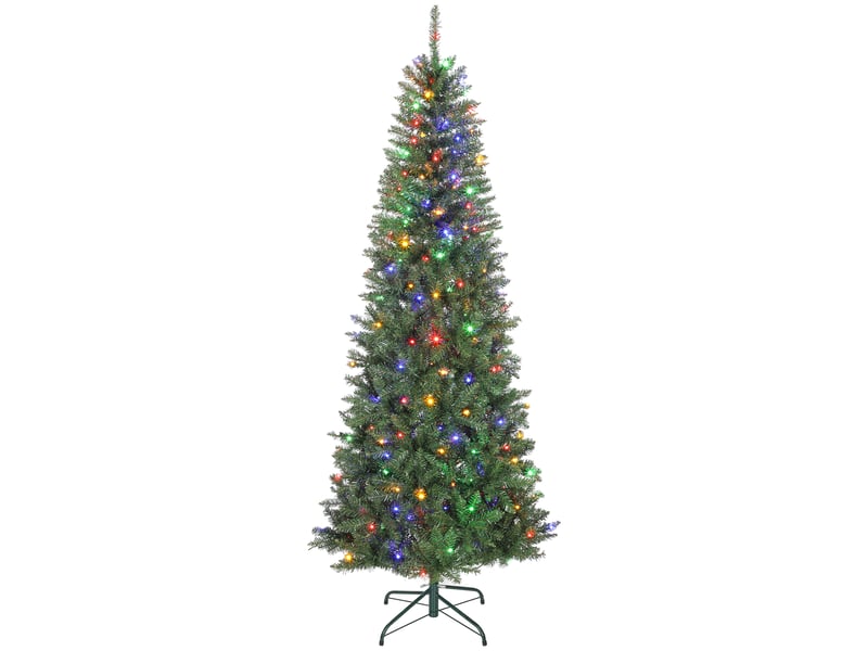  Sapin de noël artificiel 210 cm, arbre de noël fin avec 350 lumières, support en métal pliable, 1273 pointes, vert  - Conforama B
