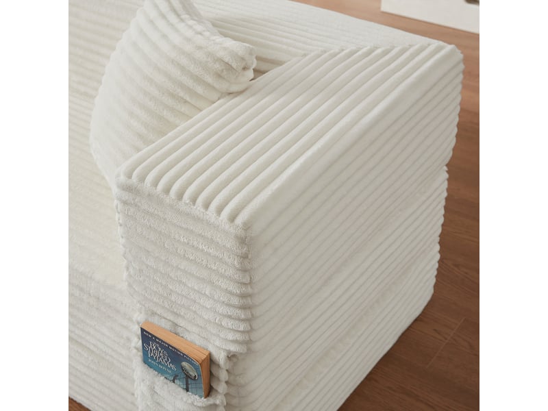  Canapé droit convertible 2 places 200 cm blanc, velours côtelé, mousse haute densité, couchage double Fay Lum - Conforama E