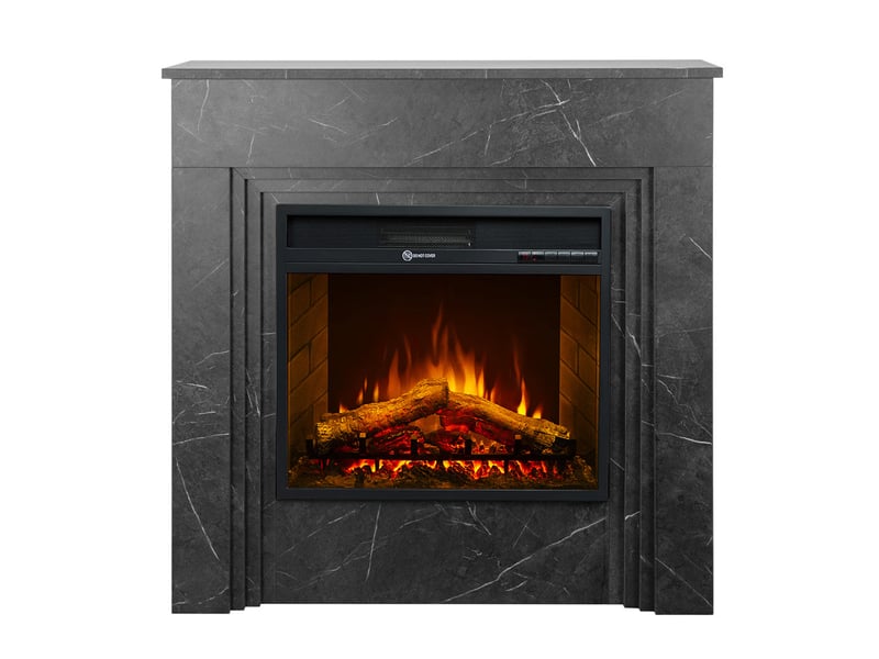  Bellini - cheminée électrique sur pied avec effet flamme 96x96x35 cm en bois effet marbre noir  - Conforama A