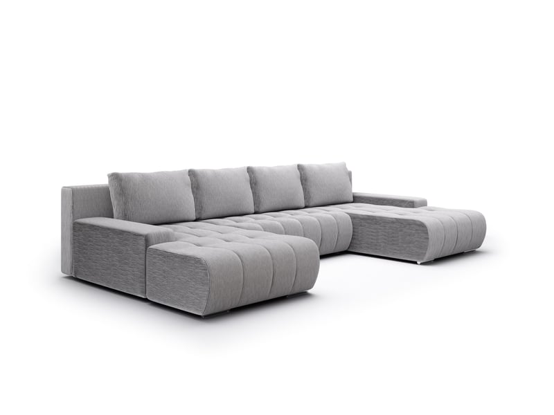  Canapé d'angle convertible velutti u velours côtelé poso gris, forme u avec coffre  - Conforama A