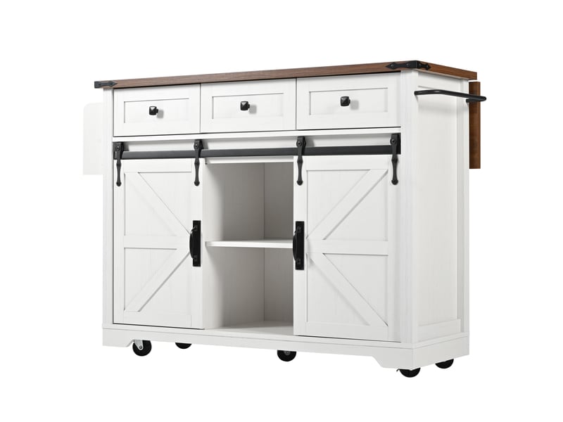  Meuble cuisine mobile 140 cm - plateau extensible, portes coulissantes, tiroirs et rangements  - Conforama D