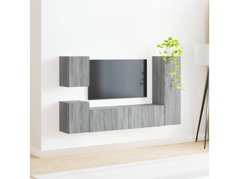  Ensemble meuble tv - banc tv - meuble de rangement 4 pcs gris sonoma bois d'ingénierie  - Conforama D