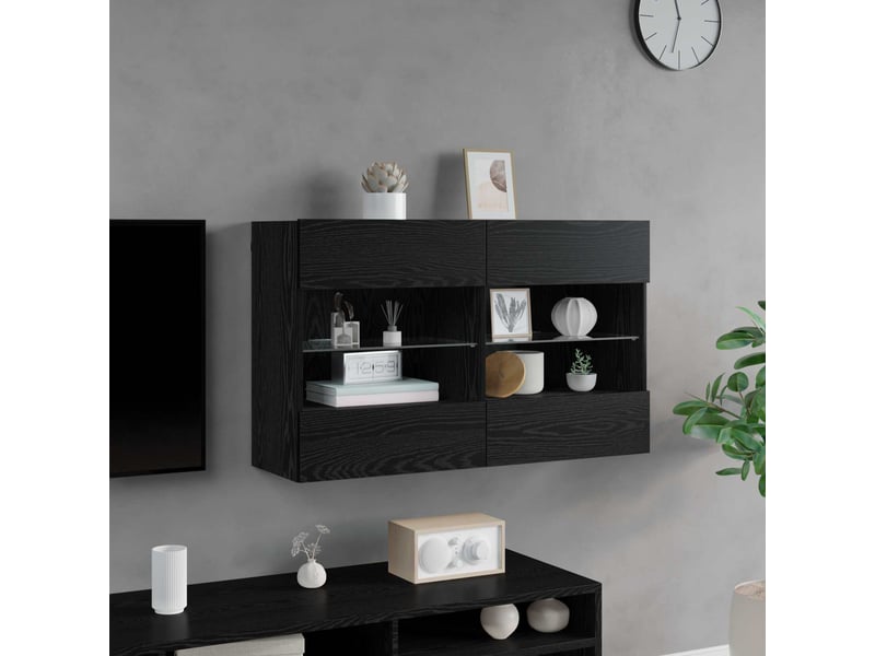 Meuble tv - banc tv - meuble de rangement mural 98,5 x 30 x 60,5 cm chêne noir - Conforama E