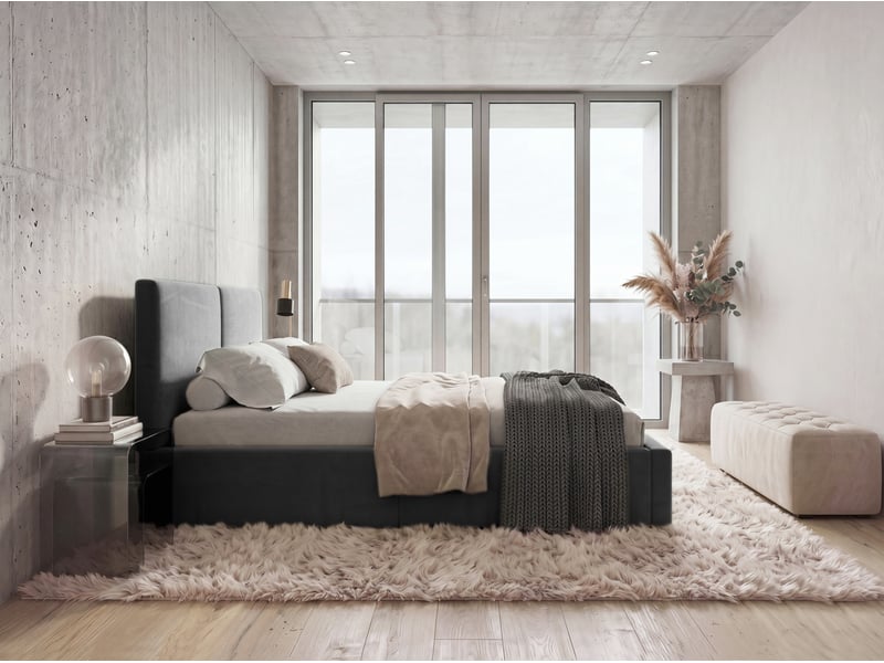 Lit coffre rembourré 120x200 2 places avec sommier relevable gratuit inclus et tête de lit - lit adulte avec rangement – graphite Hilton Interbeds - Conforama D