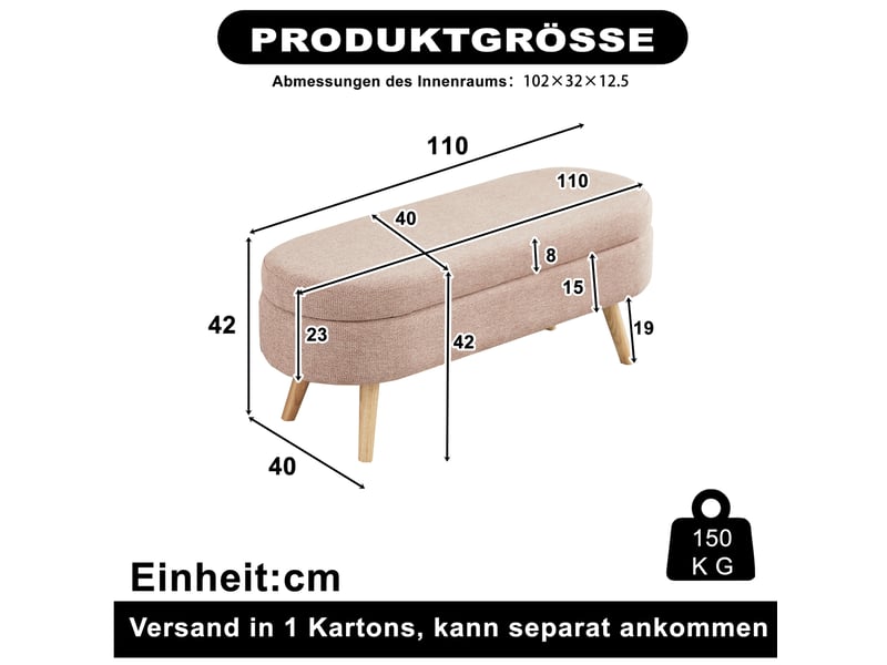  Banc de rangement 110x40x42 cm rose, coffre ventilé avec pieds antidérapants pour chambre et entrée  - Conforama C