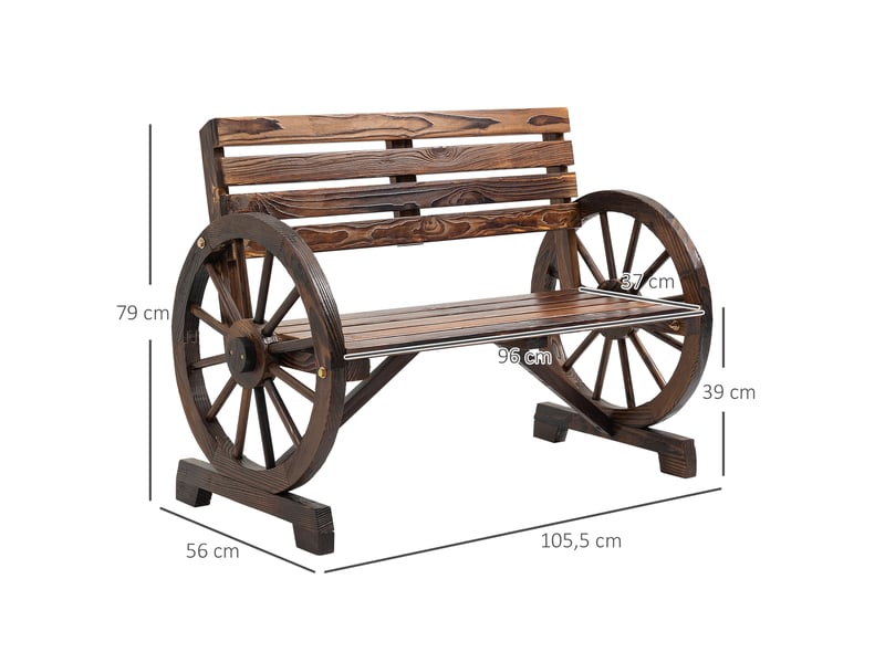  Banc de jardin 2 places design roue en bois massif marron foncé 105,5 x 56 x 79 cm  - Conforama C