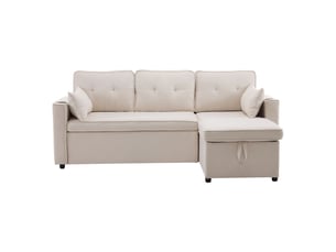 Canapé d'angle gauche fixe BEAOK  2 places Tissu beige avec coffre de rangement