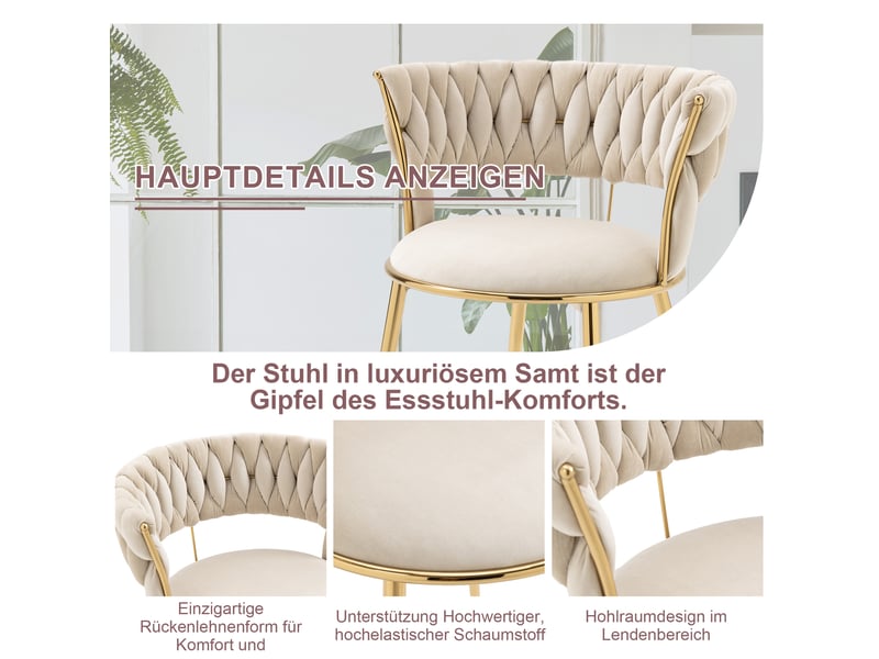  Lot de 2 chaises de salle à manger en velours ivoire  - Conforama E