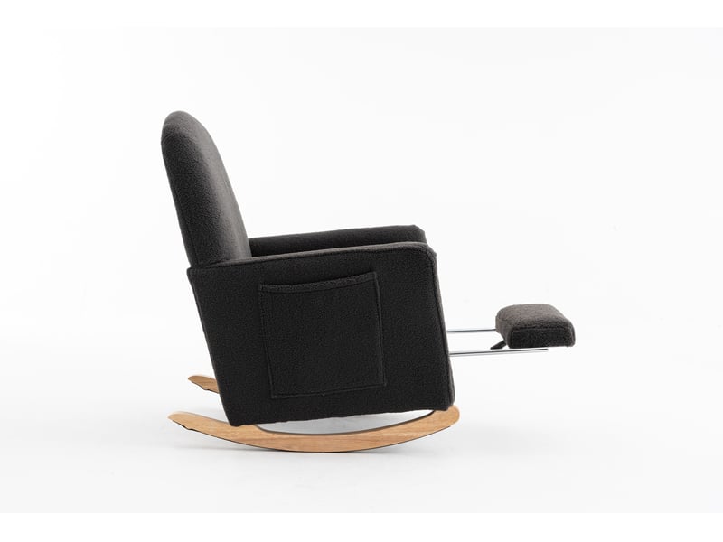  Fauteuil à bascule ergonomique avec repose-pieds et dossier haut, en tissu teddy gris foncé, 67 × 126 × 98 cm  - Conforama E