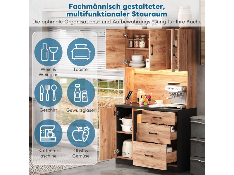  Meuble de rangement 105 x 40 x 180 cm design moderne noir aspect bois éclairage led étagères réglables prise style européen  - Conforama D
