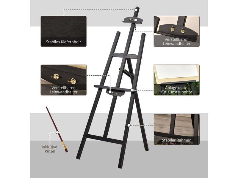  Chevalet de peinture en bois de pin hauteur réglable noir  - Conforama E