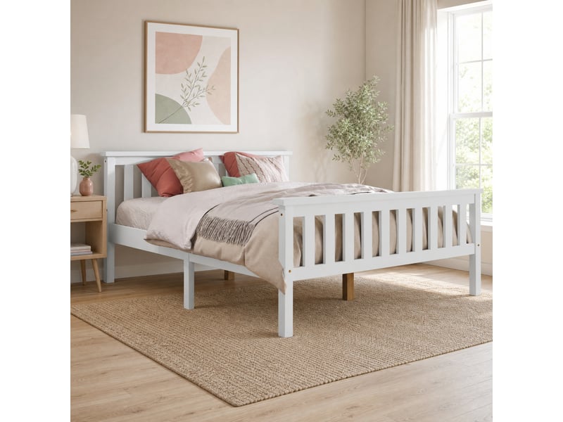  Lit 2 places 140x200 cm blanc en bois de pin et mdf avec sommier à lattes  - Conforama B