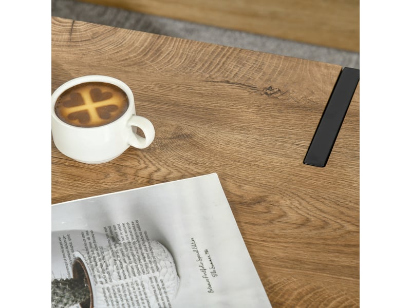  Table basse rectangulaire style industriel piètement épingle métal noir plateau aspect bastaing ancien bois  - Conforama W