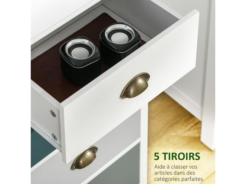Chiffonnier commode meuble de rangement 5 tiroirs multicolores avec poignée métal coquille mdf - dim. 45l x 30l x 95,4h cm - Conforama E