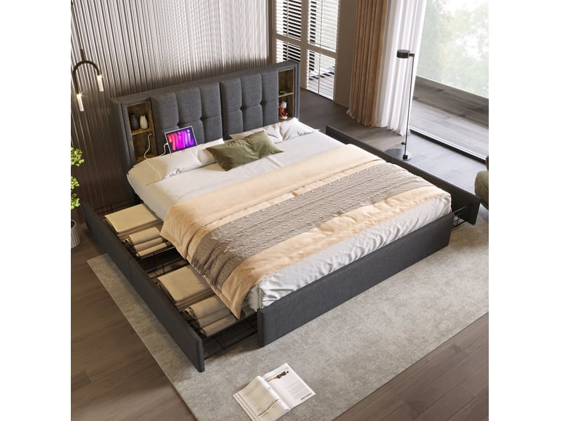 Lit 160x200 avec rangements et charge sans fil cravdom - Conforama D