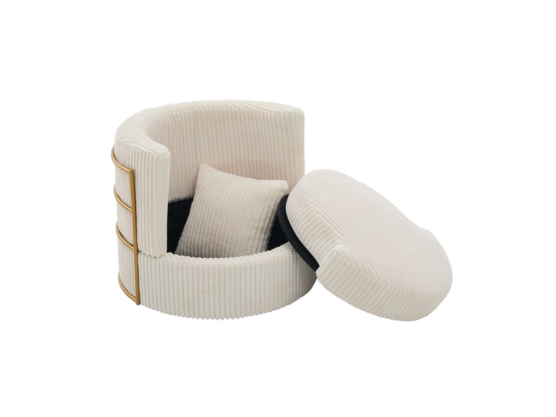  Fauteuil pivotant avec rangement sous l’assise, assise en mousse haute densité et dossier enveloppant, en cord beige  - Conforama A