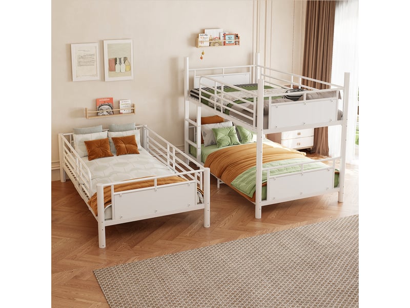  Lit superposé enfant 90 x 200 cm - avec échelle - avec barrières de sécurité - blanc (matelas non inclus)  - Conforama D