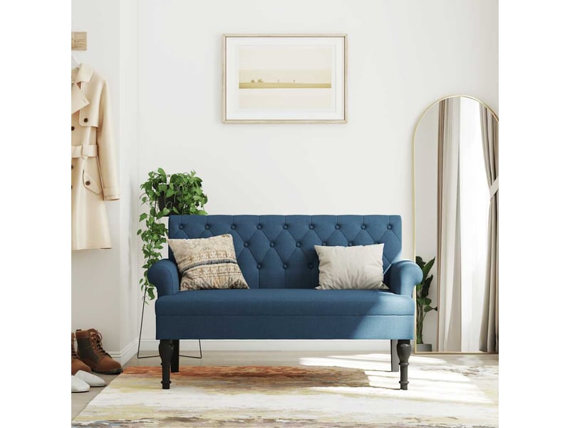  Banc salon, banc interieur avec dossier bleu 120x62x75,5 cm tissu  - Conforama B