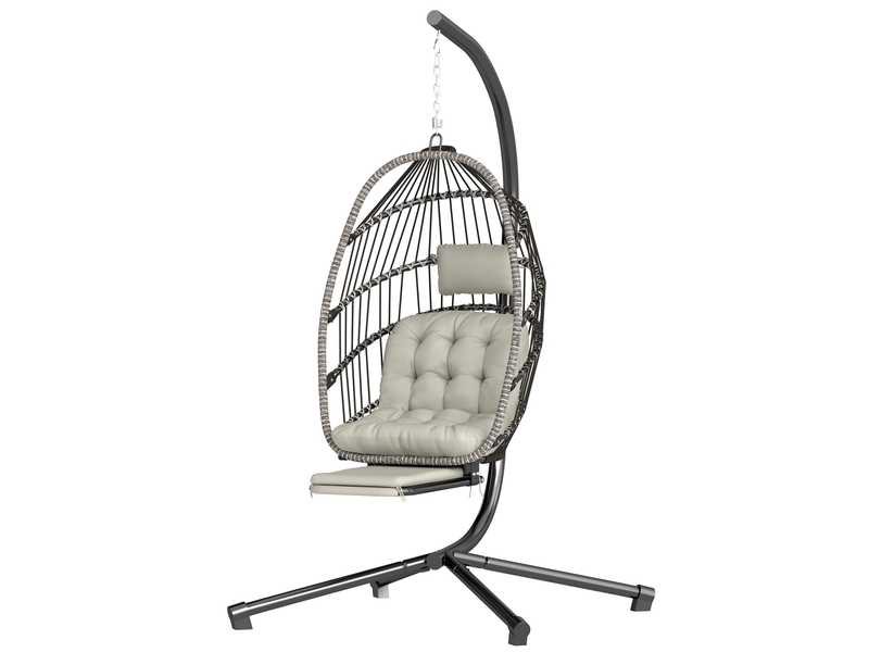  Fauteuil suspendu avec support, chaise suspendue pliante avec repose-pieds rétractable, gris clair  - Conforama A