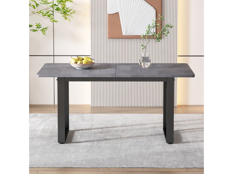 Table à manger 120 x 60 x 75 cm, table rectangulaire avec pieds et métal, coins arrondis, gris et noir - Conforama D