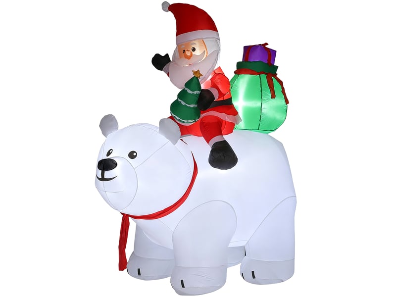  Père noël gonflable de noël sur ours polaire 200 cm, 5 lumières led, décoration de noël intérieure et extérieure, blanc  - Conforama B