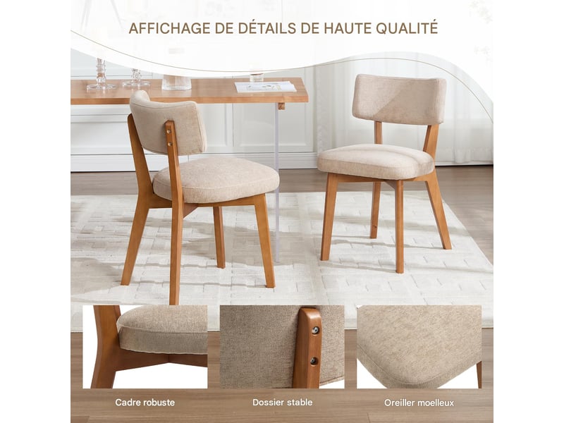  Lot de 2 chaises de salle à manger en tissu kaki, pieds en bois massif W3056P470851 - Conforama D