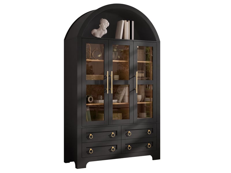  Buffet de rangement,110x40x185 cm,3 portes vitrées et 4 tiroirs,mdf,noir  - Conforama D