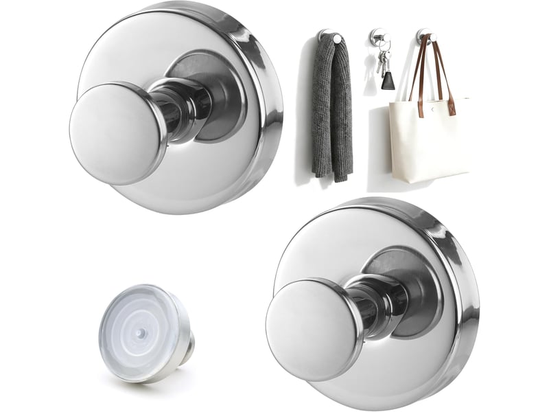  Crochet ventouse 2 pièces, sans perçage, amovible et réutilisable, pour serviette, cuisine, salle de bain et surfaces lisses - argent brillant, gris  - Conforama A