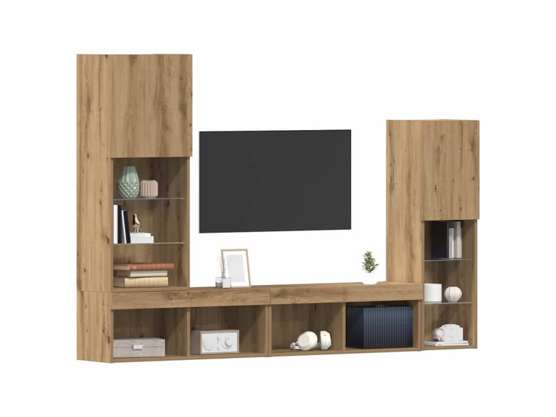 Meuble tv - banc tv - meuble de rangement 4 pcs chêne artisanal bois d'ingénierie - Conforama C
