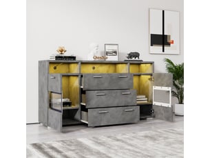 Buffet 2 porte(s)  3 tiroir(s) <strong>MEULVA</strong> <strong></strong> - 140 cm coloris gris 