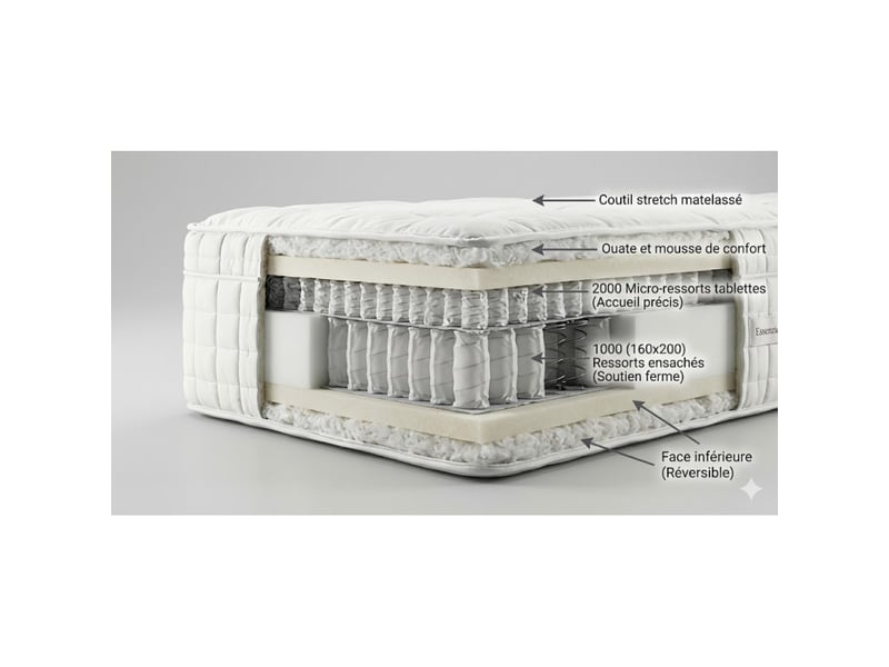 Ensemble essenzia grand palais 3000 + sommier tradition graphic 19 cm + pieds 180x200 beige ressorts - Conforama B