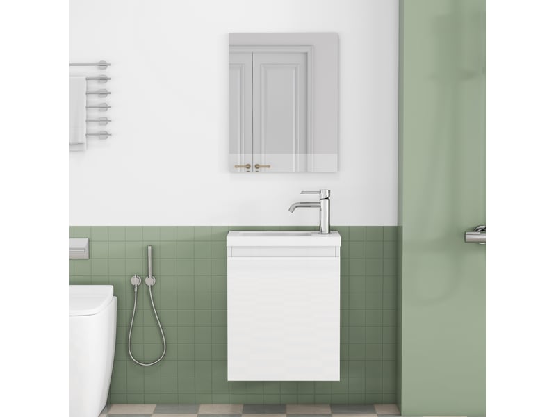  Meuble sous vasque mural avec miroir, vasque en céramique, portes sans poignées et charnières amorties pour salle de bain, 40 cm  - Conforama C