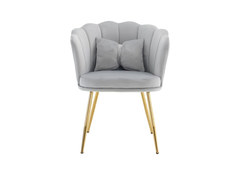  Lot de 6 chaises en velours avec dossier pétale, pieds dorés et coussins papillon pour salon ou bureau  - Conforama A