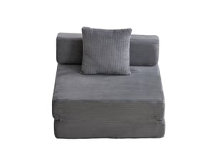 Fauteuil convertible, avec coussins, en velours côtelé, coloris gris foncé, l92,5 x p92,5 x h60 cm, pour salon et chambre