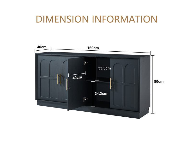  Buffet de rangement, avec rangement, 169 x 40 x 80 cm, coloris noir, pour salon, salle à manger et cuisine, design moderne  - Conforama D