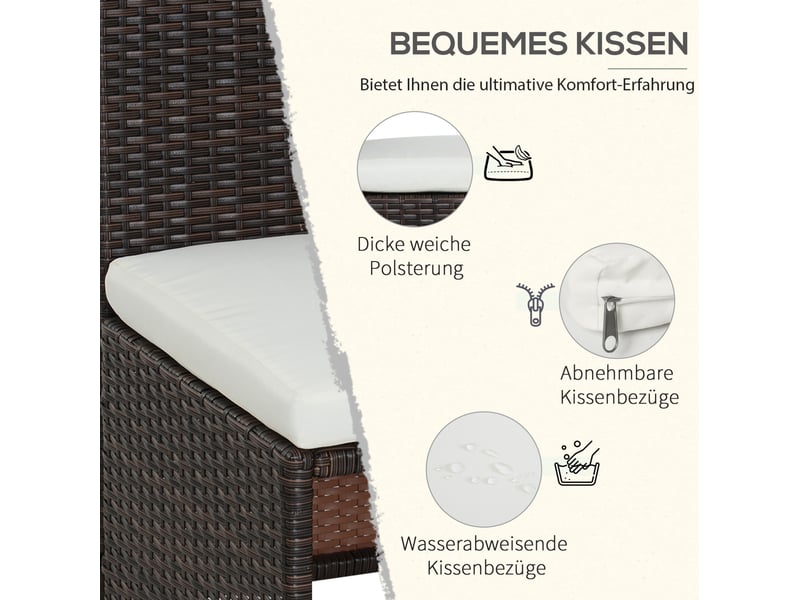  Ensemble de salon de jardin 5 pièces en polyrattan, résistant aux intempéries pour 4 personnes sur terrasse et balcon, marron+khaki avec table et 4 chaises  - Conforama E