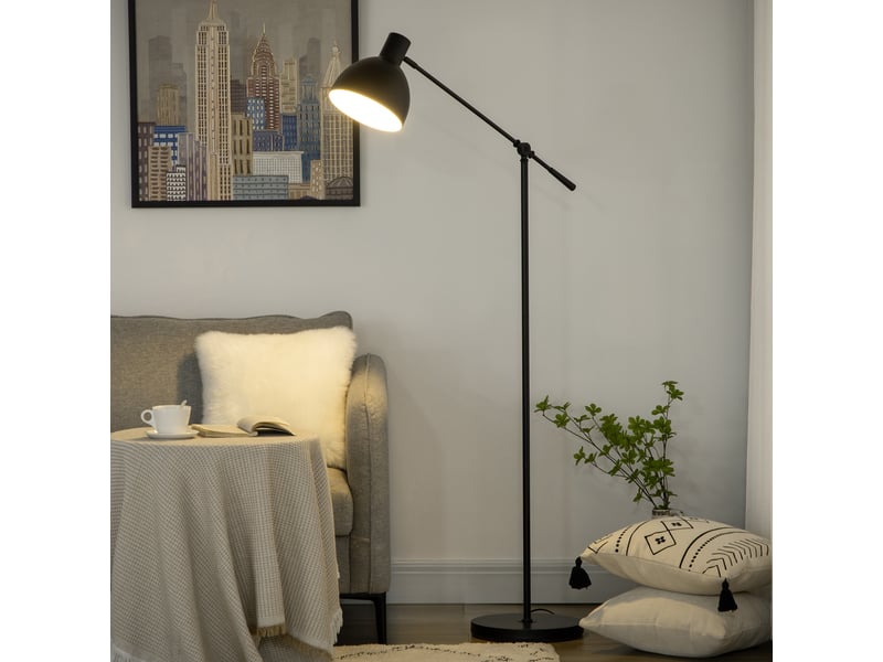  Lampadaire sur pied salon 40 w hauteur réglable, abat-jour et bras orientable, interrupteur à pied, noir, culot e27  - Conforama A