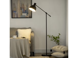 Lampadaire sur pied salon 40 w hauteur réglable, abat-jour et bras orientable, interrupteur à pied, noir, culot e27