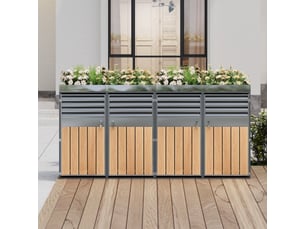 Cache-poubelles 4 compartiments avec bac à plantes, ventilation à lames, métal verrouillable