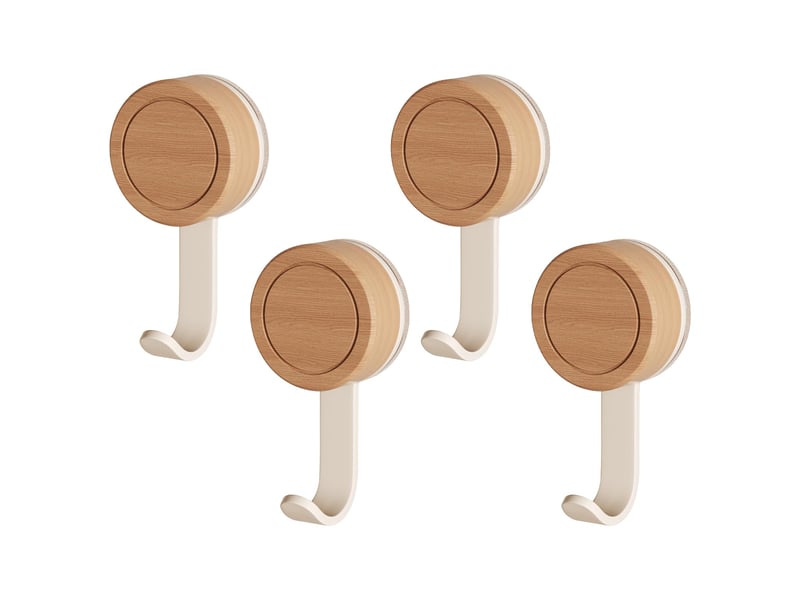  Crochet ventouse salle de bain - 4 crochets adhésifs muraux en bois, réutilisables, sans percer pour cuisine et de (blanc  - Conforama A