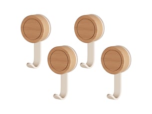 Crochet ventouse salle de bain - 4 crochets adhésifs muraux en bois, réutilisables, sans percer pour cuisine et de (blanc