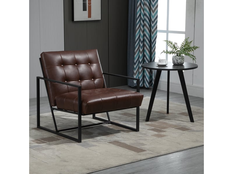  Fauteuil de salon chesterfield fauteuil relax assise dossier capitonnés structure métal noir revêtement synthétique chocolat  - Conforama D