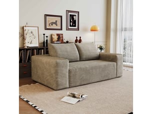 Canapé compressé 2 places 180x90x83 cm - velours côtelé - éponge à haute élasticité - 2 coussins - camel - salonchambre