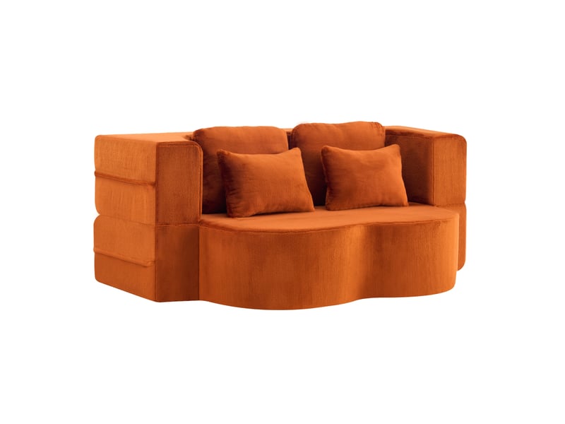 Canapé de sol convertible 2 places en tissu peluche orange avec 4 coussins - Conforama A