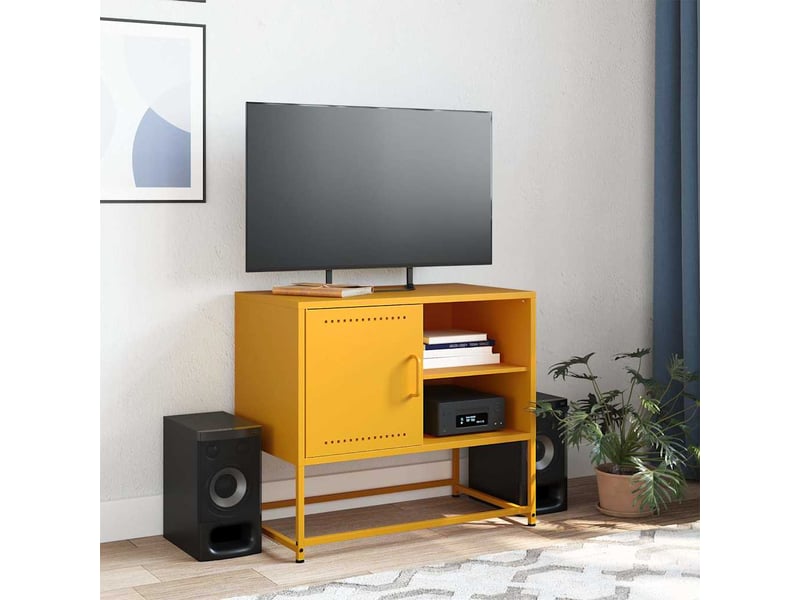  Meuble tv - banc tv - meuble de rangement jaune moutarde 68x39x60,5 cm acier  - Conforama C