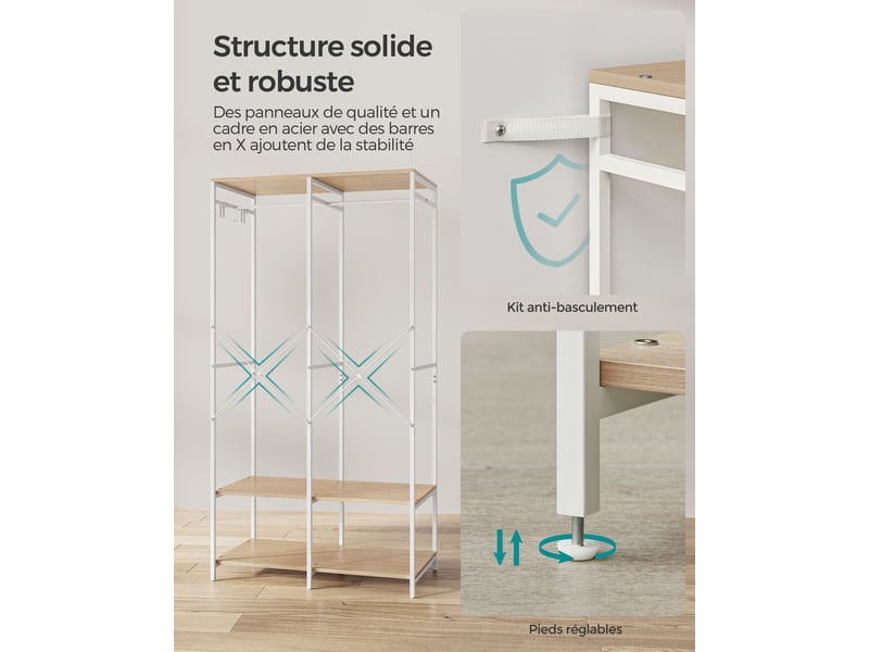  Armoire de rangement portable avec étagères et tringle 40 x 94,5 x 180 cm style moderne en aggloméré beige 12_0011401  - Conforama C