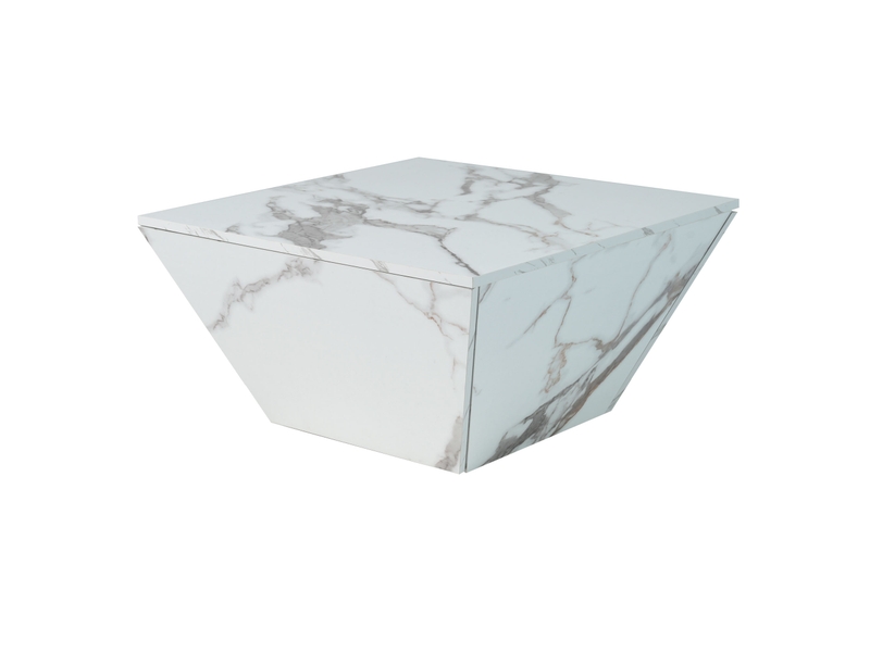  Table basse 70x70x37 cm forme géométrique motif marbre avec 2 tiroirs, blanc  - Conforama R
