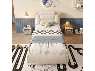 Lit simple 90x200 cm <strong></strong>  <strong>CozyNest</strong> coloris beige
